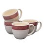Glazed Pottery 300ml Off White & Red Ceramic (Set of 2) Tea Cup