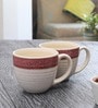 Glazed Pottery 300ml Off White & Red Ceramic (Set of 2) Tea Cup