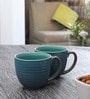 Glazed Pottery Stripe 300ml Green Ceramic (Set of 2) Tea Cup