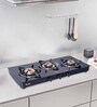 Glen 1033 GT XL 3 Burner Gas Stove with Glass Top and Brass Burner in Black Colour