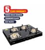 Glen 1048 SQ BL 4 Burner Gas Stove with Glass Top and Forged Brass Burners in Black Colour
