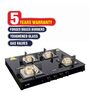 Glen 4 Burner Glass Black Cooktop 1048 SQ BL with Forged Brass Burners and Auto Ignition