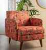 Glider Teak Wood Arm Chair in Red Floral Printed Fabric