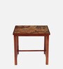 Global Print Solid Wood Nesting Table in Brown Colour