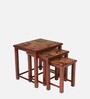 Global Print Solid Wood Nesting Table in Brown Colour