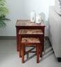 Global Print Solid Wood Nesting Table in Brown Colour