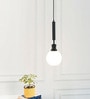 Globe Hanging Pendant Light Black Polished with Frosted Milky White Glass
