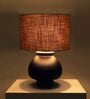 Globus Ceramic Dark Brown Table Lamp with Hemp Light Brown Shade