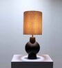 Globus Ceramic Dark Brown Table Lamp with Hemp Light Brown Shade