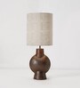 Globus Ceramic Dark Brown Table Lamp with Hemp Light Brown Shade