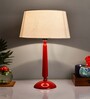 Glossy Red Cubist Aluminium Table Lamp With Green Cone Shade, Bedside, Living Room Study Lamp, Bulb Included