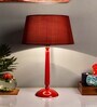 Glossy Red Cubist Aluminium Table Lamp With White Drum Shade, Bedside, Living Room Study Lamp, Bulb Included