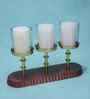 Glowry Acacia Wood Candle and T-Light Holder with Metal Stand & Glass