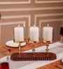 Glowry Acacia Wood Candle and T-Light Holder with Metal Stand & Glass
