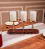 Glowry Acacia Wood Candle and T-Light Holder with Metal Stand & Glass