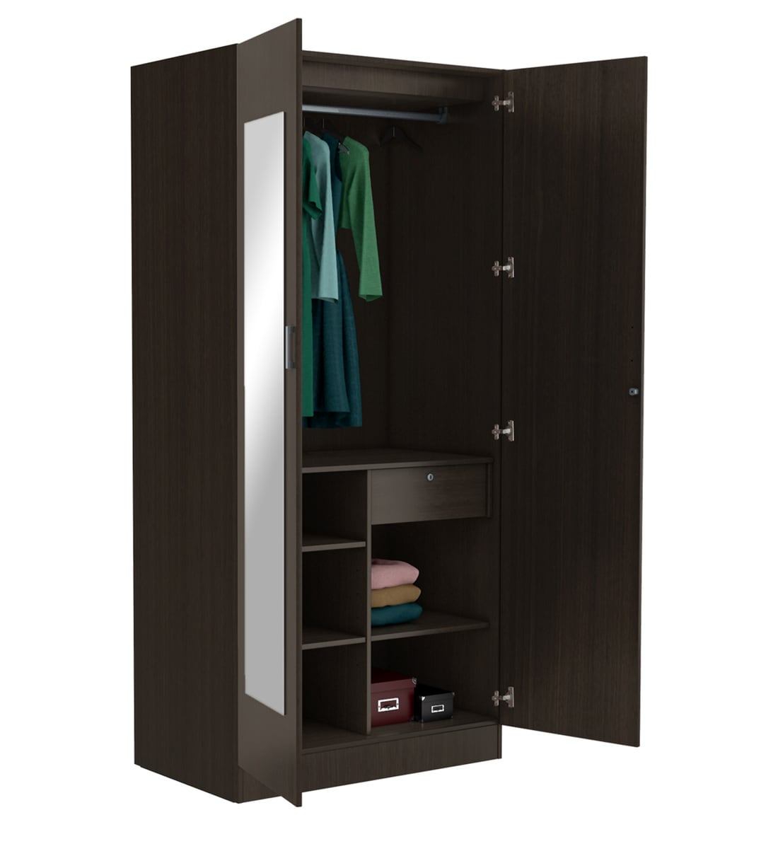 Buy Genesys 2 Door Wardrobe in Cold Rain Finish with Mirror by Godrej