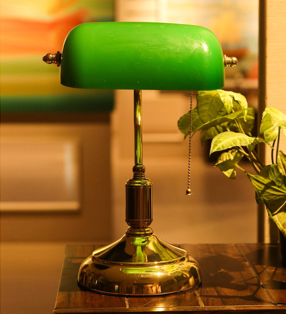 Buy Green Glass Study Lamp with Gold Base by Kapoor E Illuminations