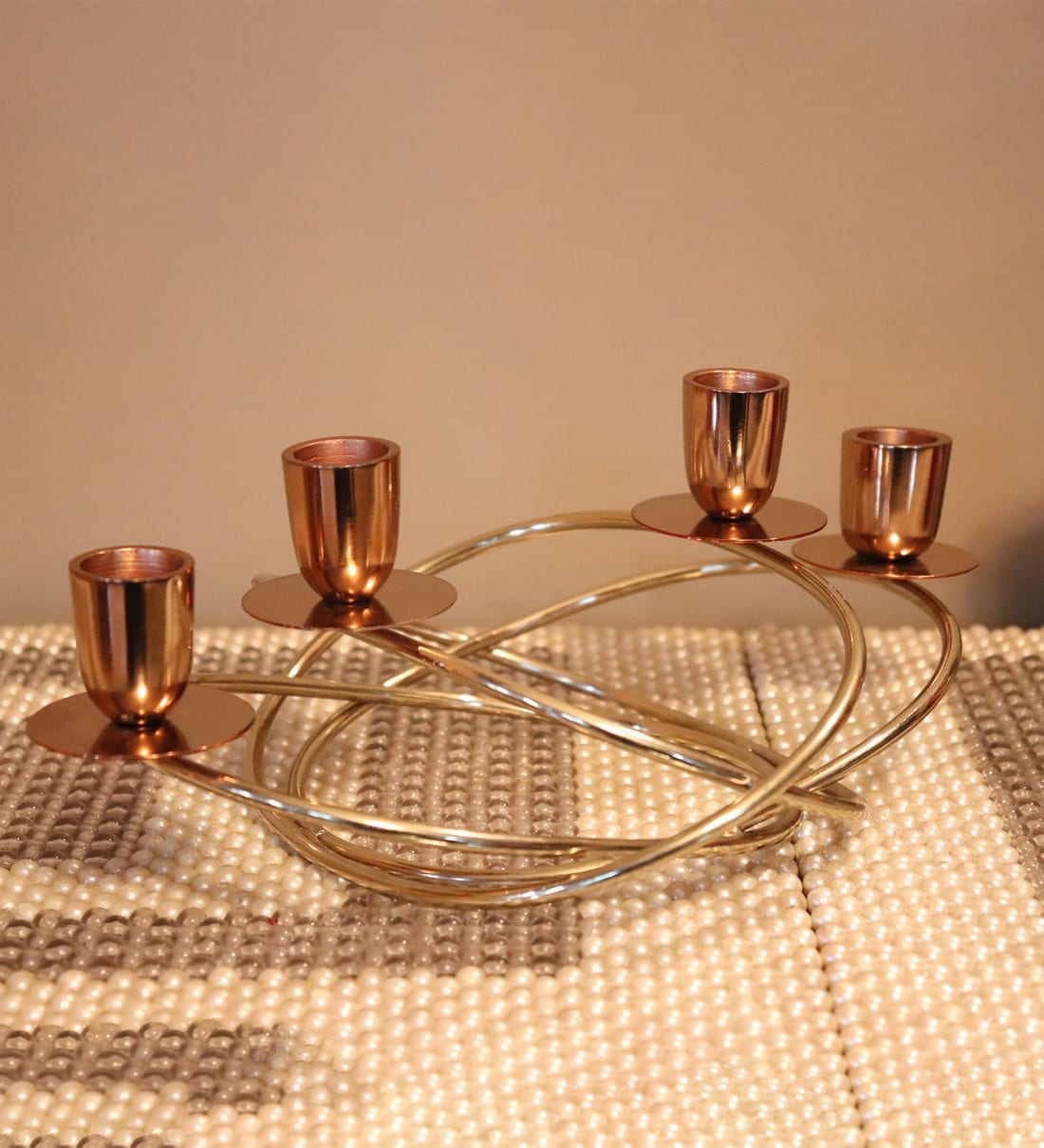 Buy Gold Aluminium Table Candle Holder by House of Sajja Online