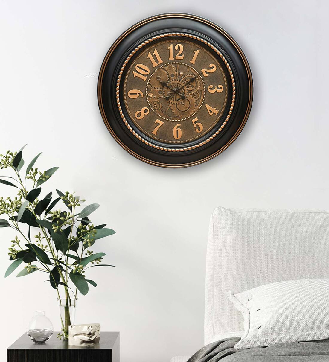Buy Gold Beads Antique Black Plastic Wall Clock by home Online