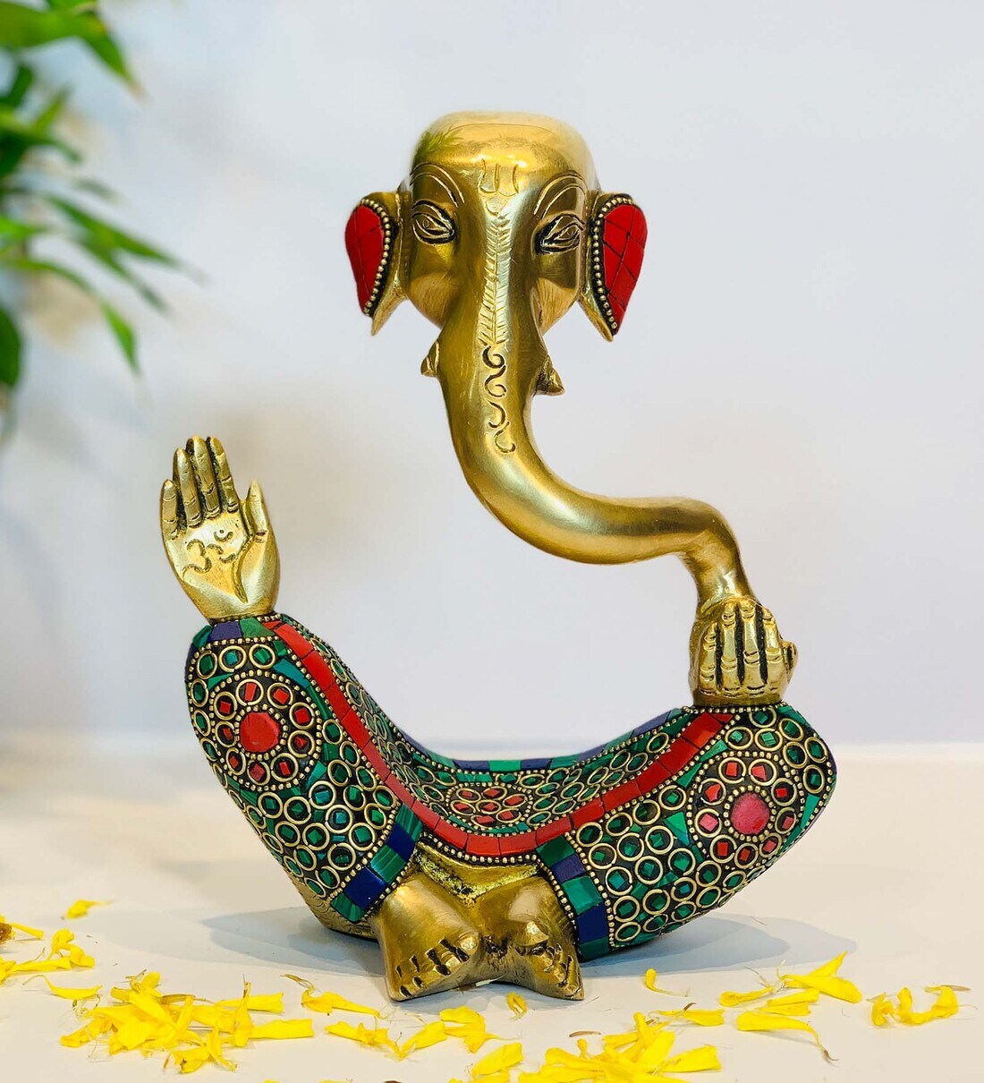 Buy Gold Brass Ganesh Abstract Stonework Idol by Suriti The Culture