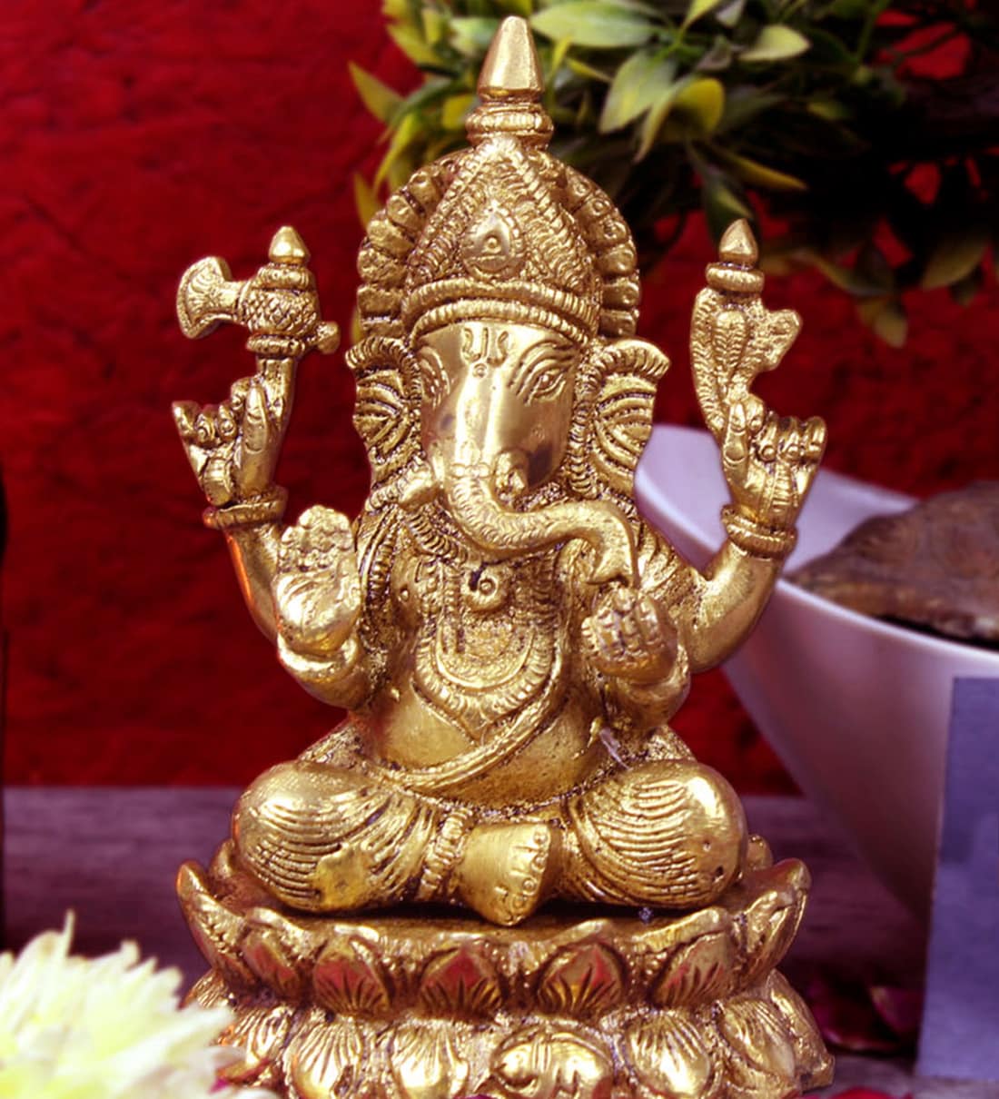 Buy Gold Brass Hindu God Ganpati Idol by Statue Studio Online Ganesha