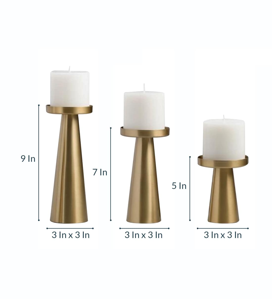 Buy Gold Brass Pillar Candle Holder Set of 3 by Qesyas Online