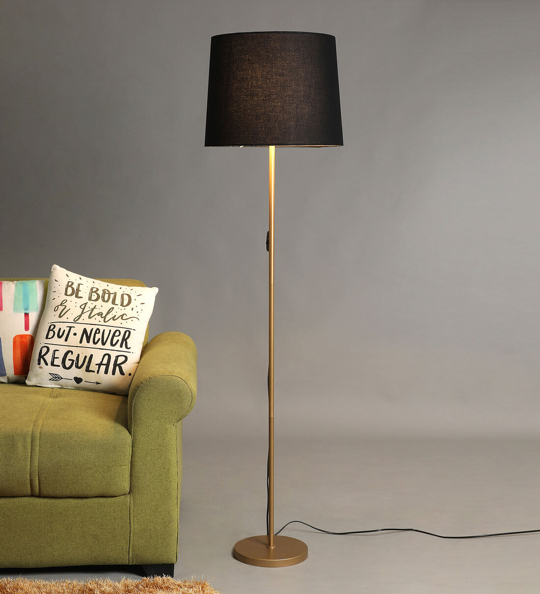 Buy Gold Color Metal Floor Lamp With Black Taper Shade By Sanded Edge