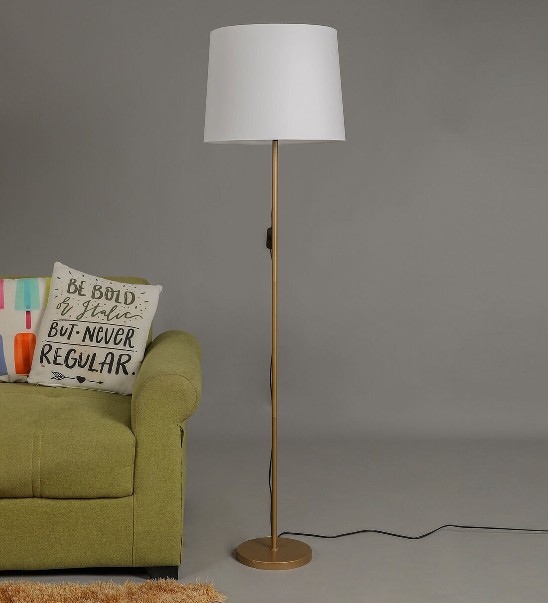 Buy Gold Color Metal Floor Lamp With White Taper Shade By Sanded Edge