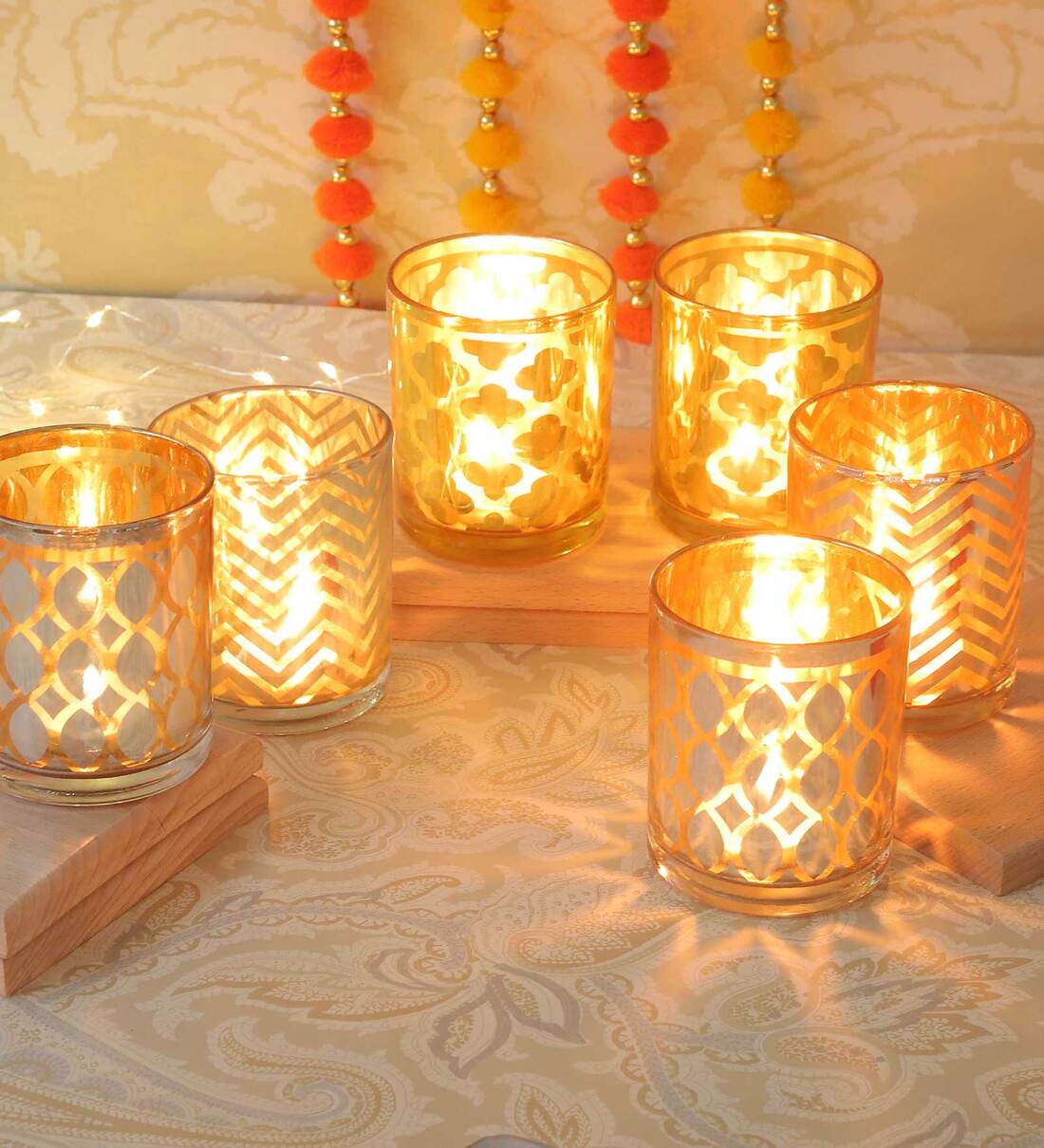 Buy Gold Glass Set Of 6 Votive Candle Holder With Tealight By Tied Ribbons At 38 Off By Tied 8577