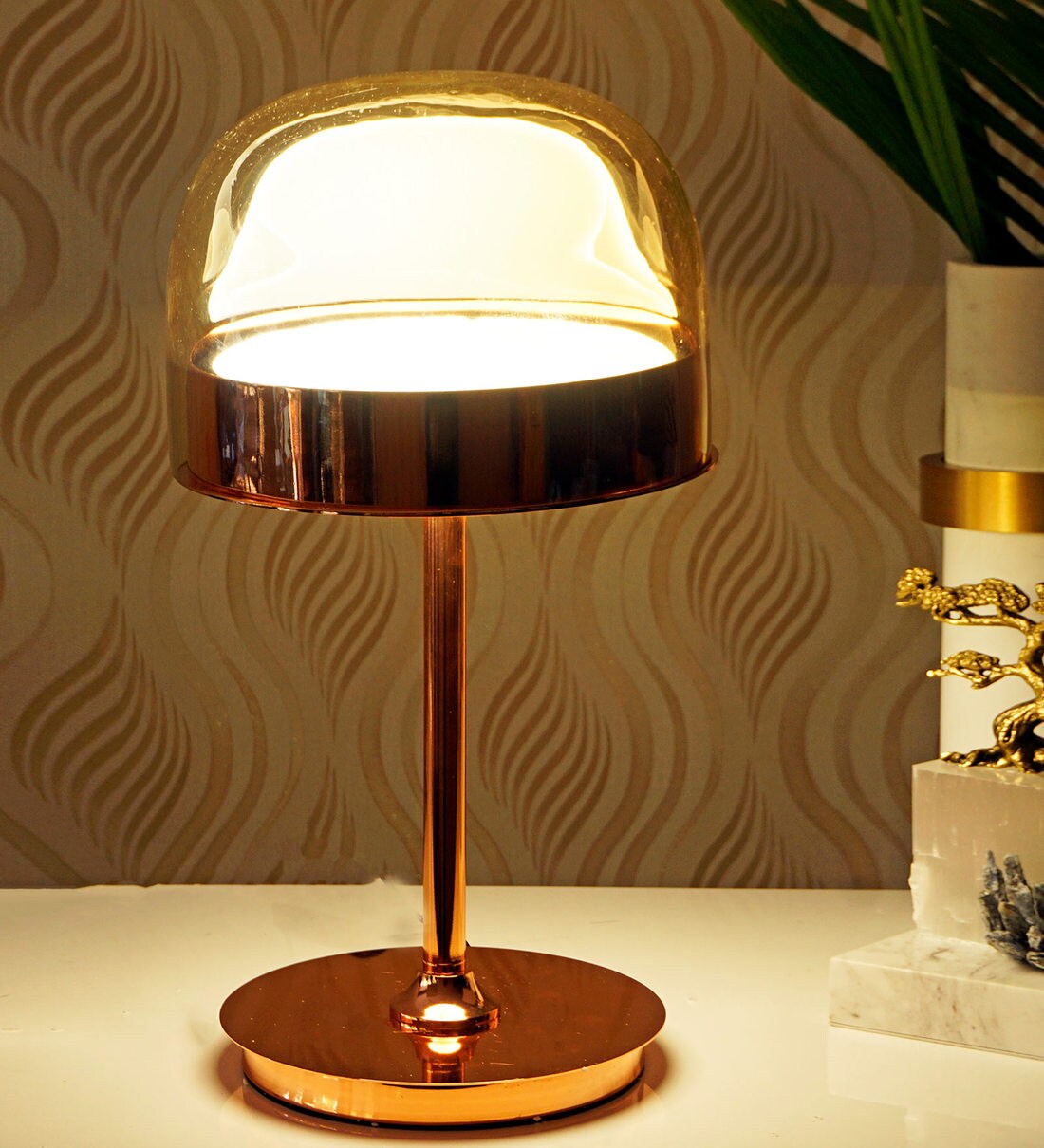 Buy Gold Glass Shade Table Lamp with Gold Base by Hermosa Casa Online