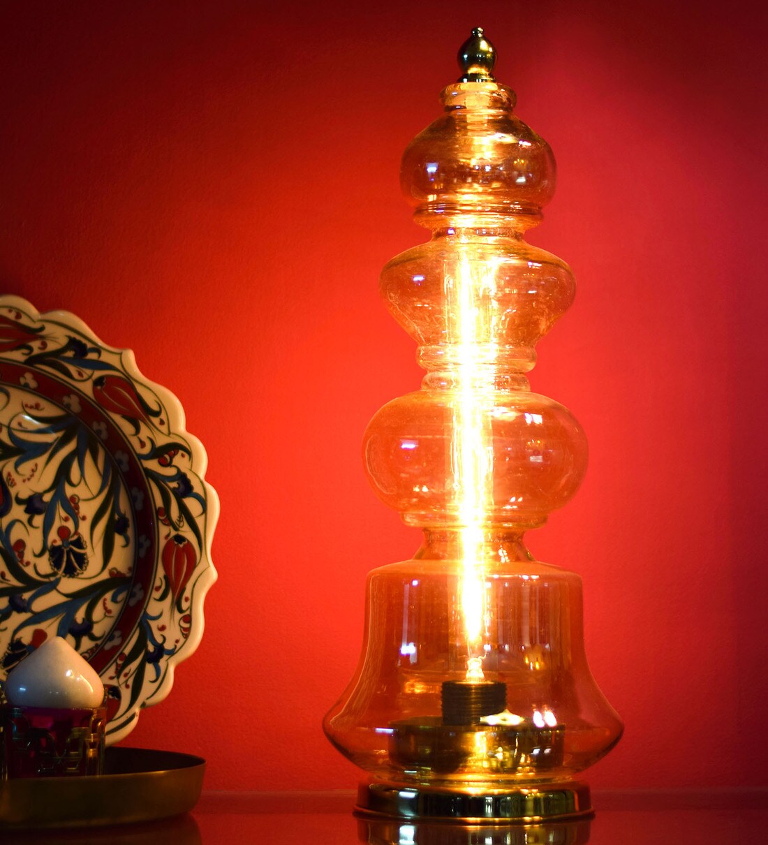 Buy Gold Glass Shade Table Lamp with Gold Base by Sahil Sarthak Designs