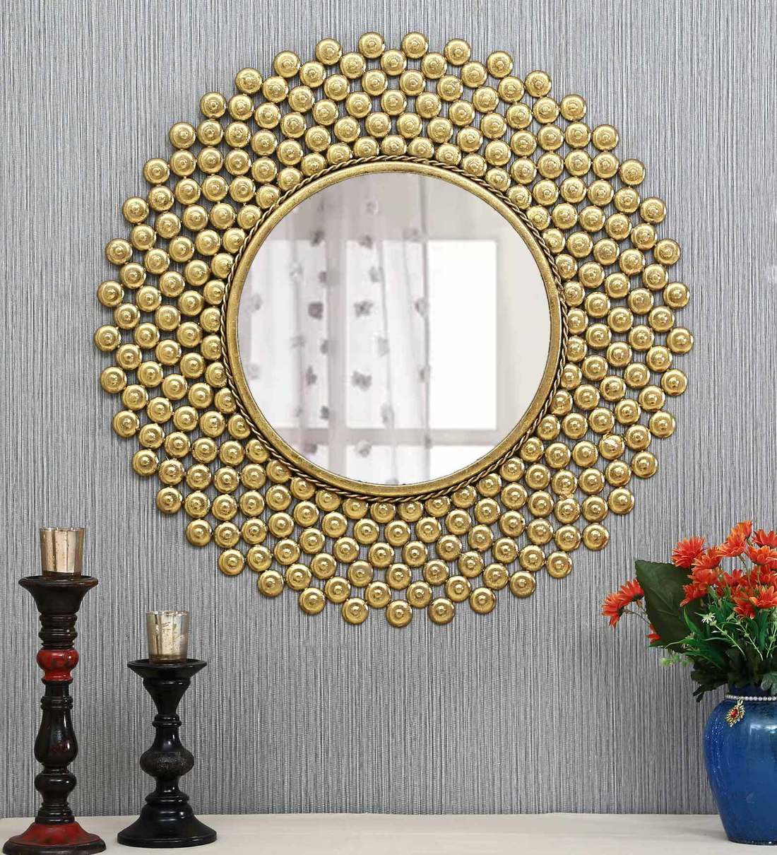 Buy Metal Round Wall Mirror in Yellow colour by Vedas at 47% OFF by ...