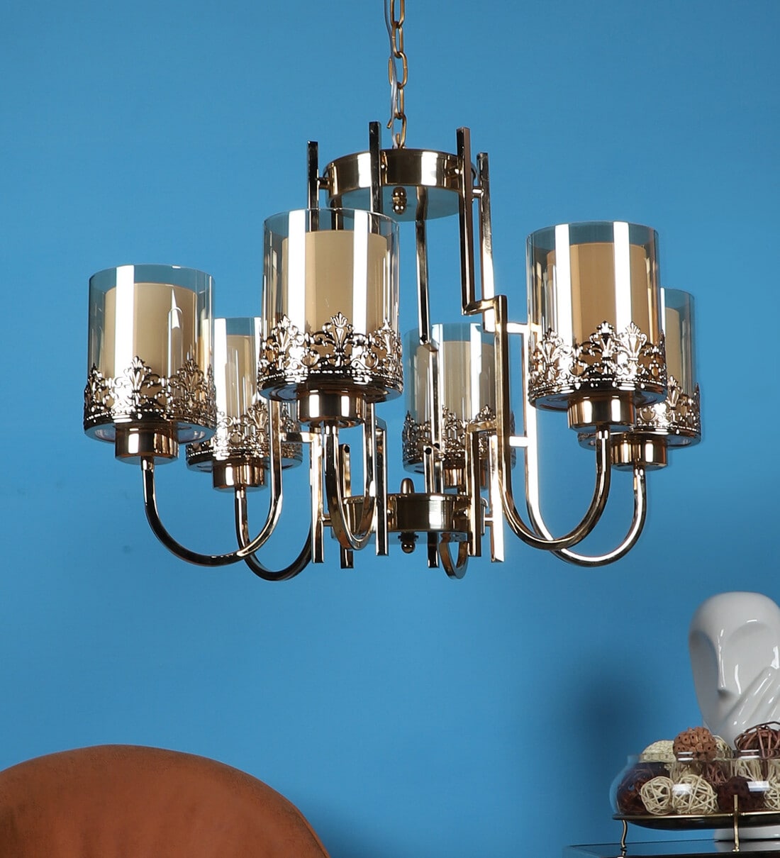 Buy Naples Gold Iron Shaded Chandelier by Eliante by Jainsons Lights ...