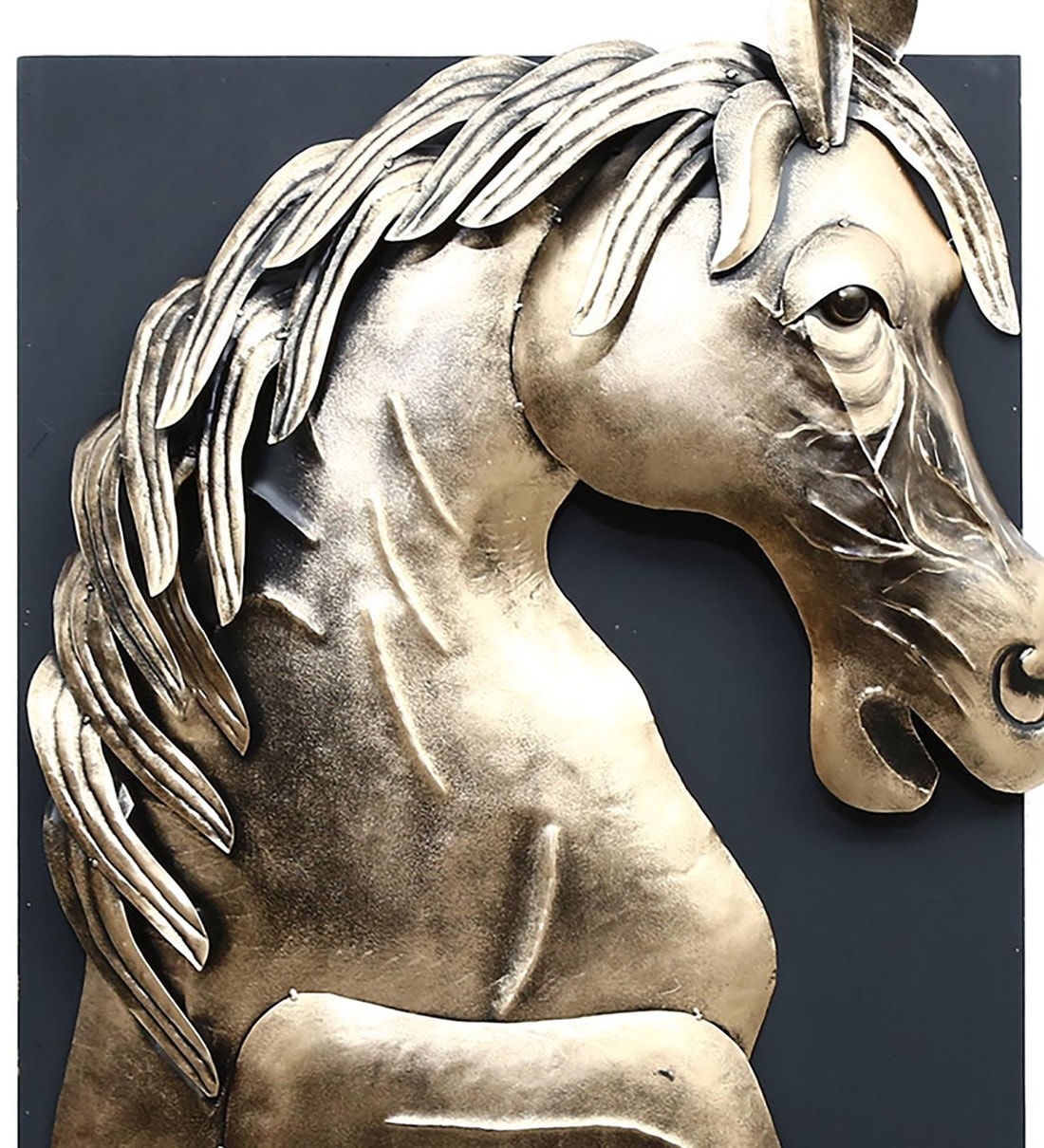 Buy Wrought Iron Horse In Frame Wall Art In Gold By Malik Design Online