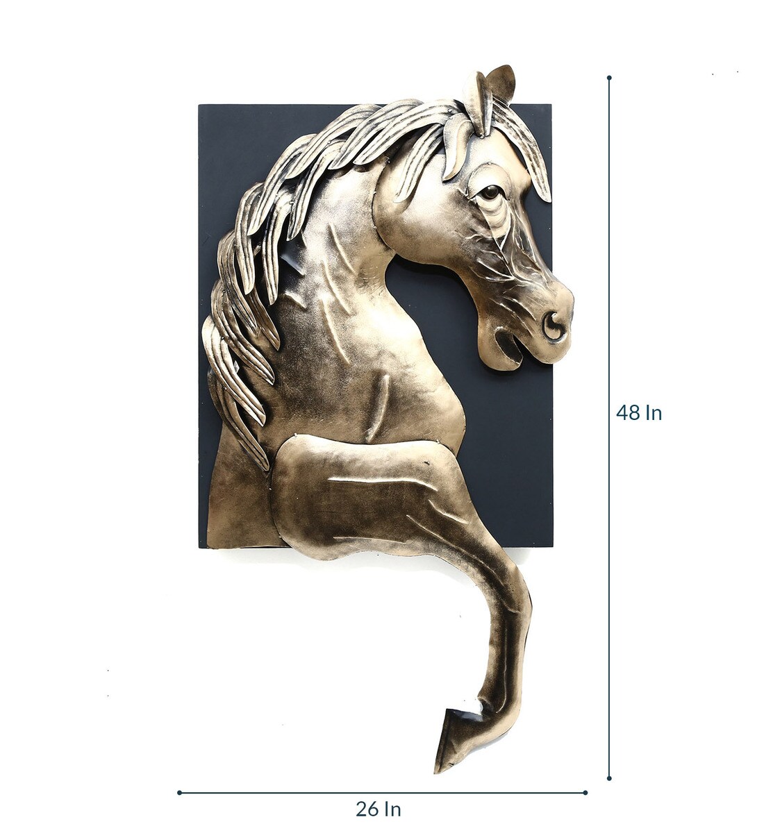 Buy Wrought Iron Horse In Frame Wall Art In Gold By Malik Design Online
