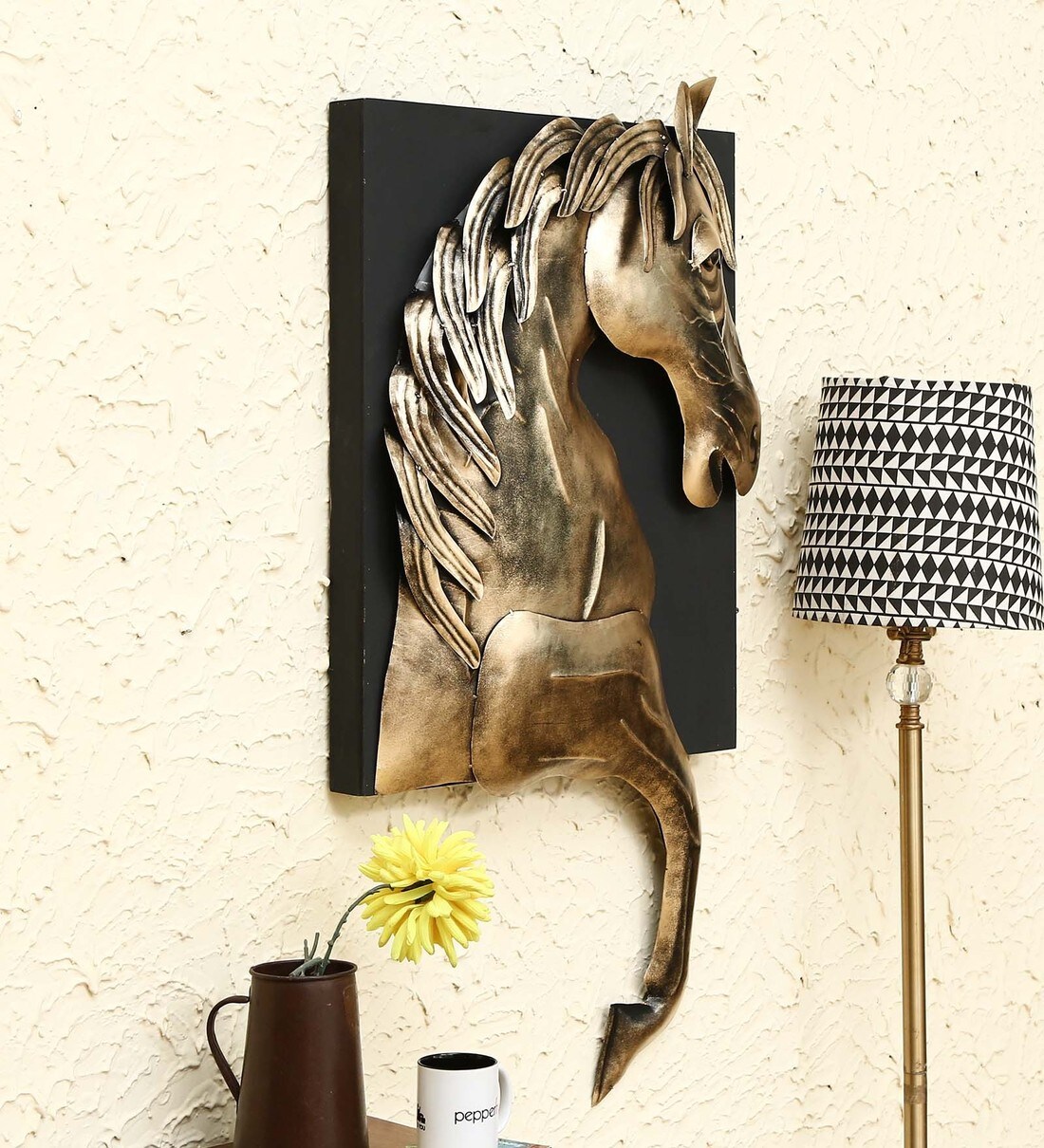 Buy Wrought Iron Horse In Frame Wall Art In Gold By Malik Design Online