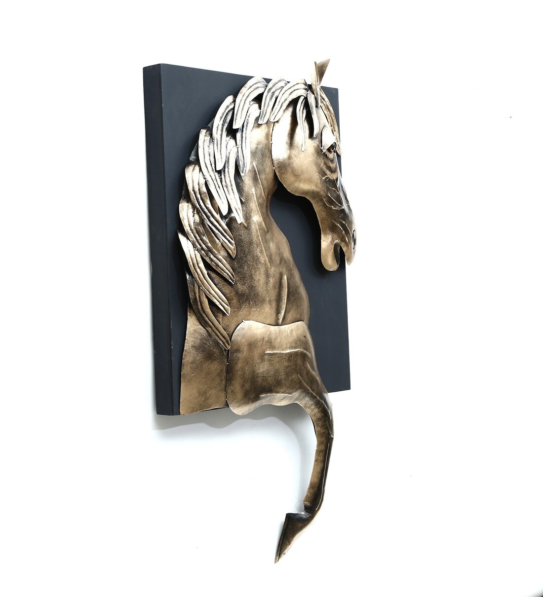 Buy Wrought Iron Horse In Frame Wall Art In Gold By Malik Design Online