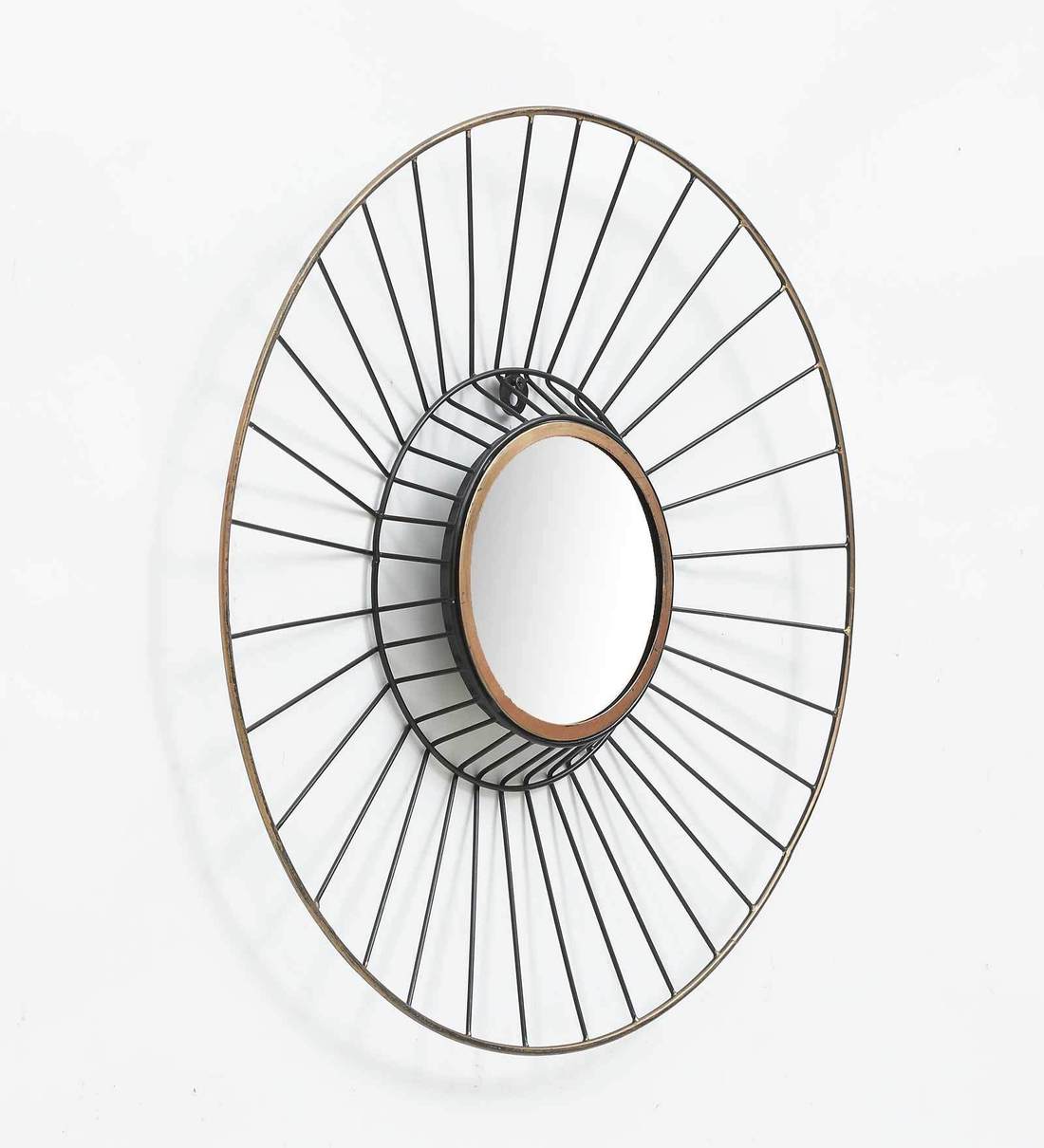 Buy Iron Round Wall Mirror in Gold colour by Vedas Online Decorative
