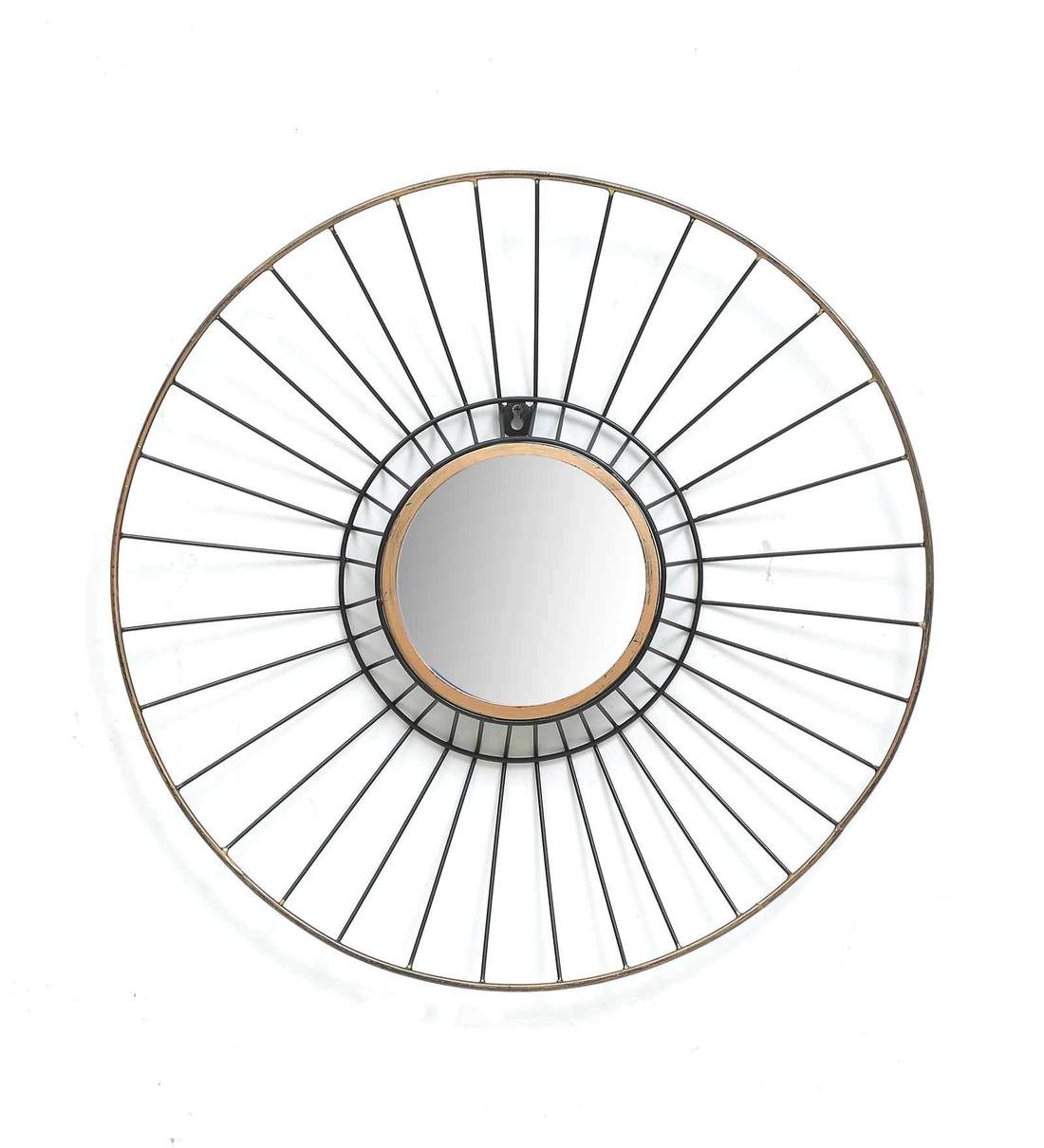Buy Iron Round Wall Mirror in Gold colour by Vedas Online Decorative