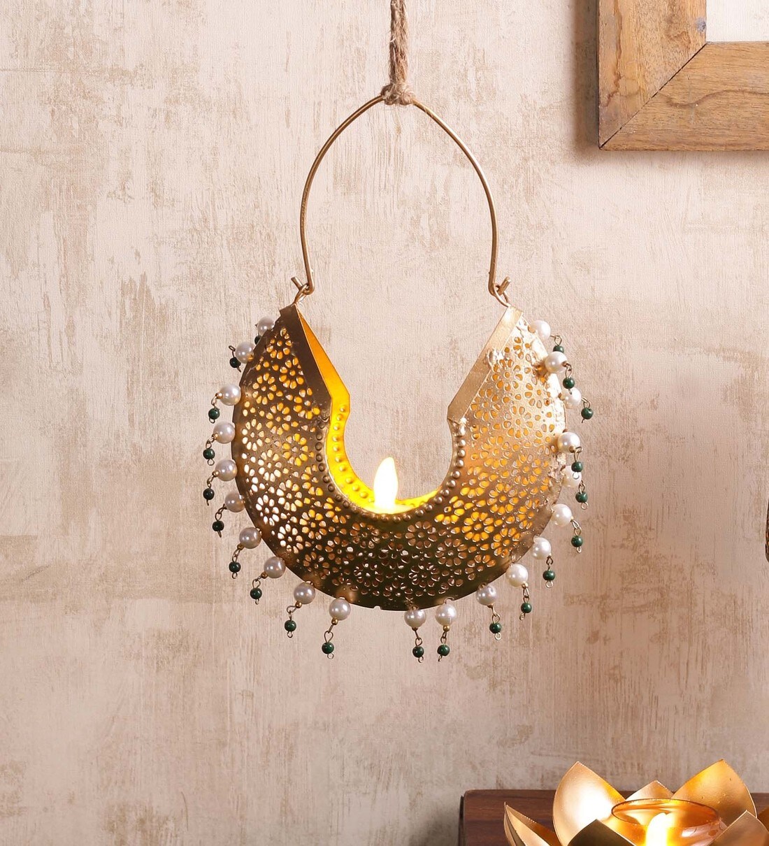Buy Gold Metal Hanging Tea Light Holder by Courtyard Online Hanging