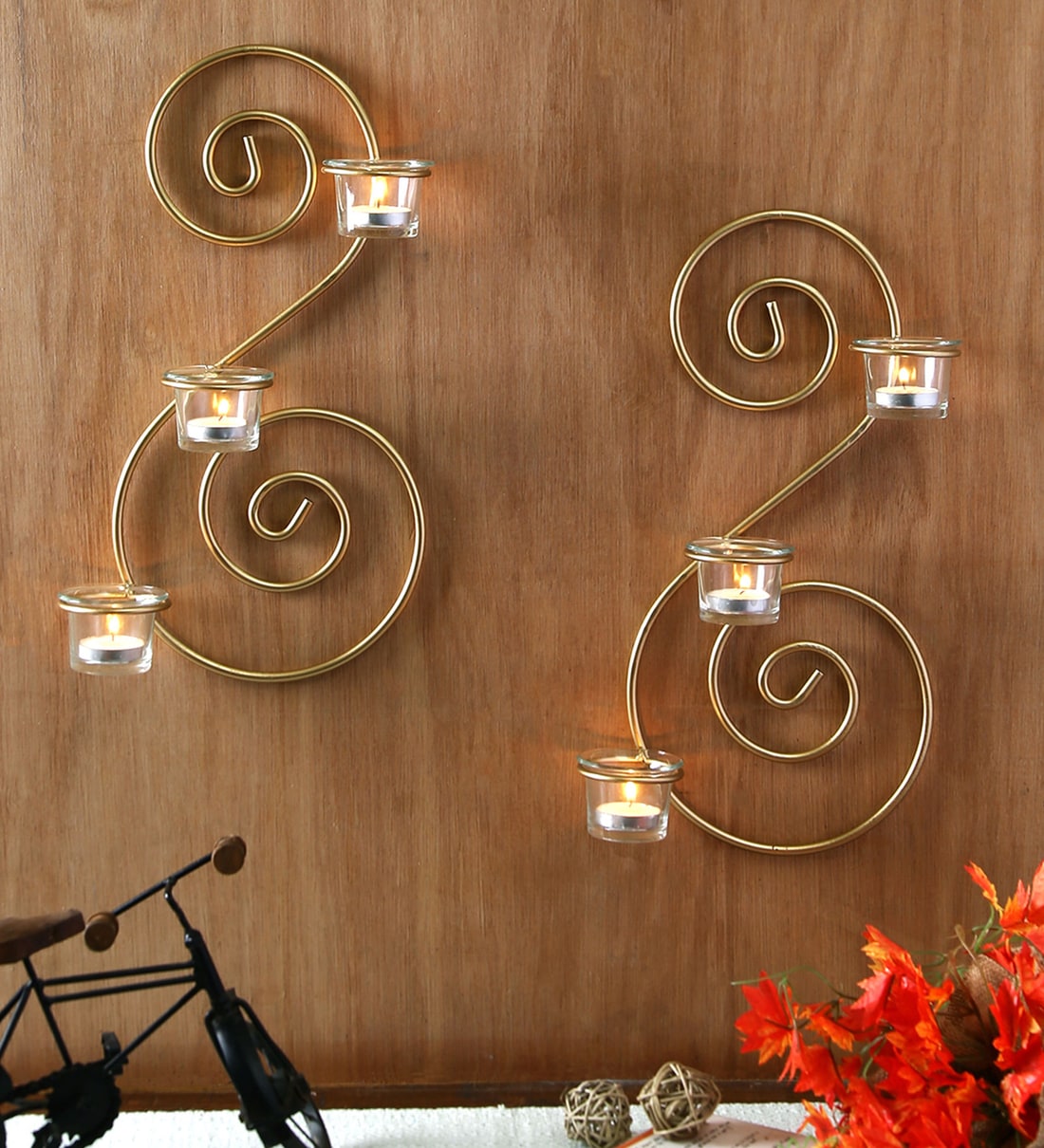 Buy Golden Metal Dartix Wall Tea Light Holder Set Of 2 at 6 OFF by