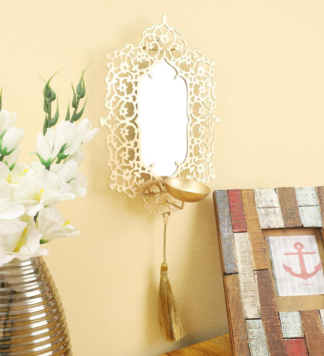 Buy Gold Iron Wall Tea Light Holder By Courtyard Online Wall Tea