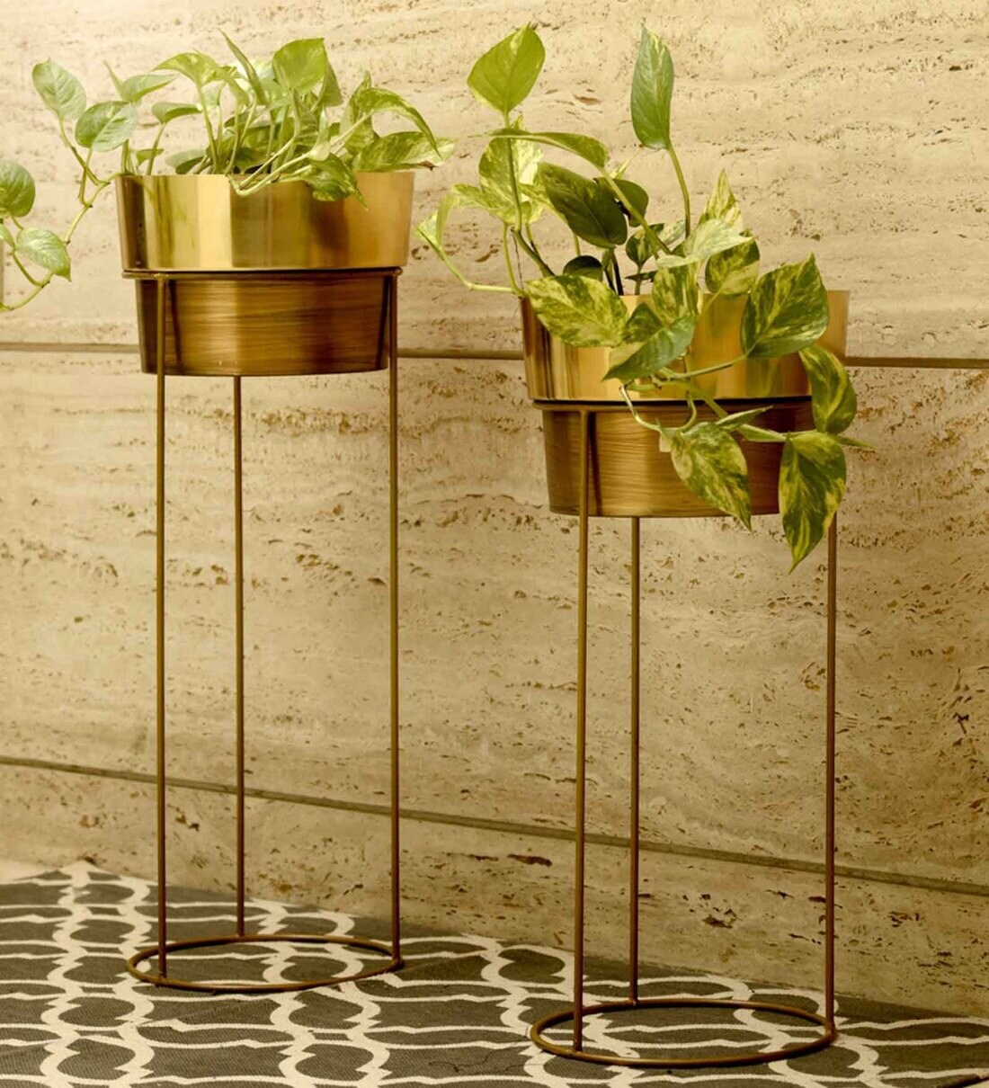 Buy Gold Metal Floor Planter, Set of 2 by Green Girgit Online Floor