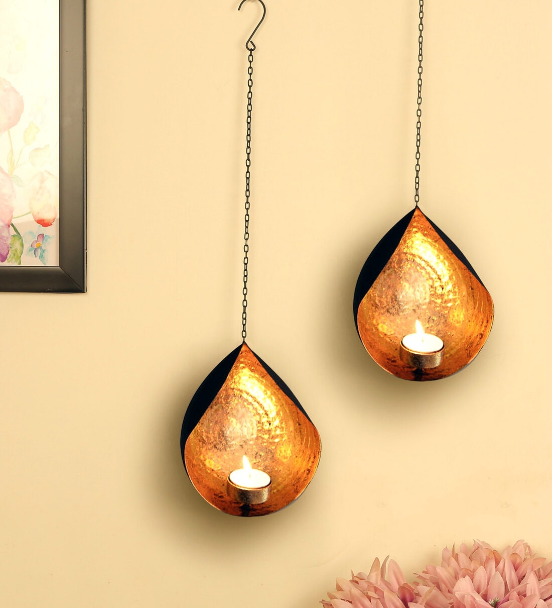 Buy Abin Set Of 2 Golden Metal Wall Hanging TealightHolder at 26 OFF