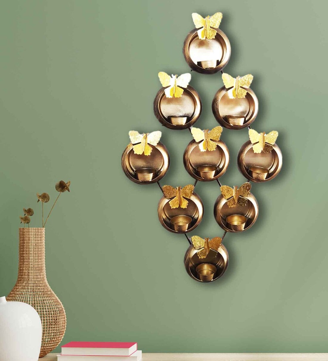 Buy Gold Metal Wall Hanging Candle Holder by Wens Online Wall Tea