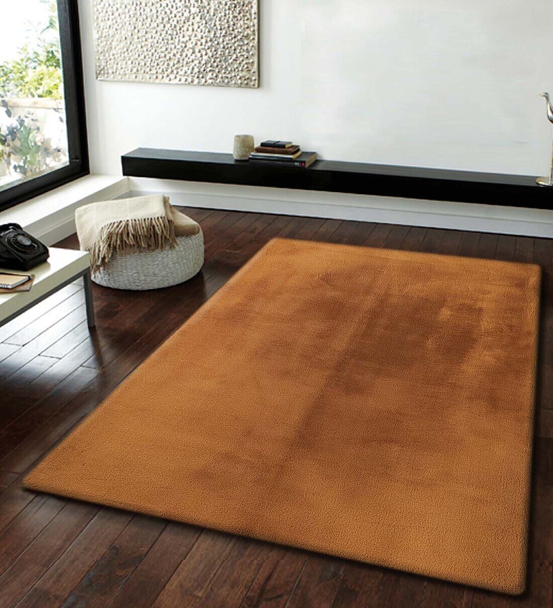 Buy Gold Polyester Solid 4 x 6 Feet Machine Made Carpet By Obsessions Online 4 ft x 6 ft Solid