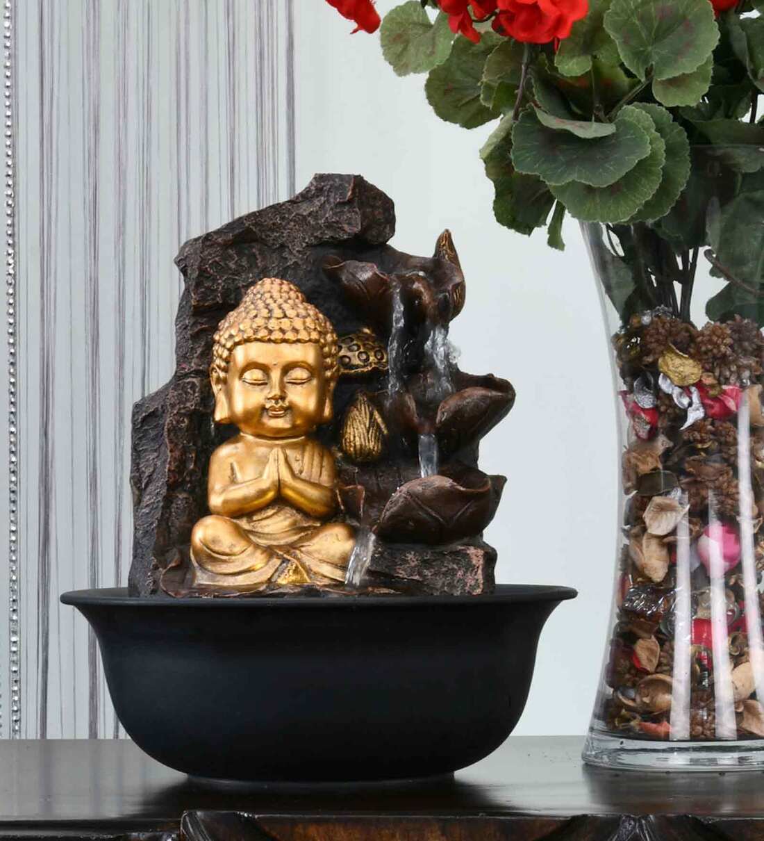 Buy Gold Polyresin Baby Monk Water Fountain by home Online Indoor
