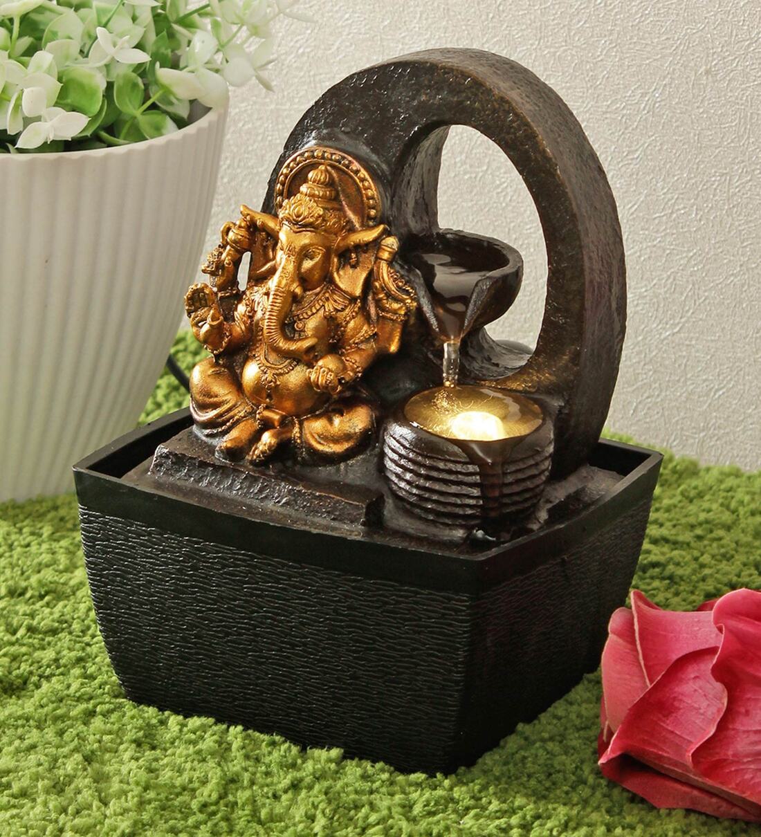 Buy Living Essence Gold Polyresin Ganesha 1 Drop Indoor Water Fountain