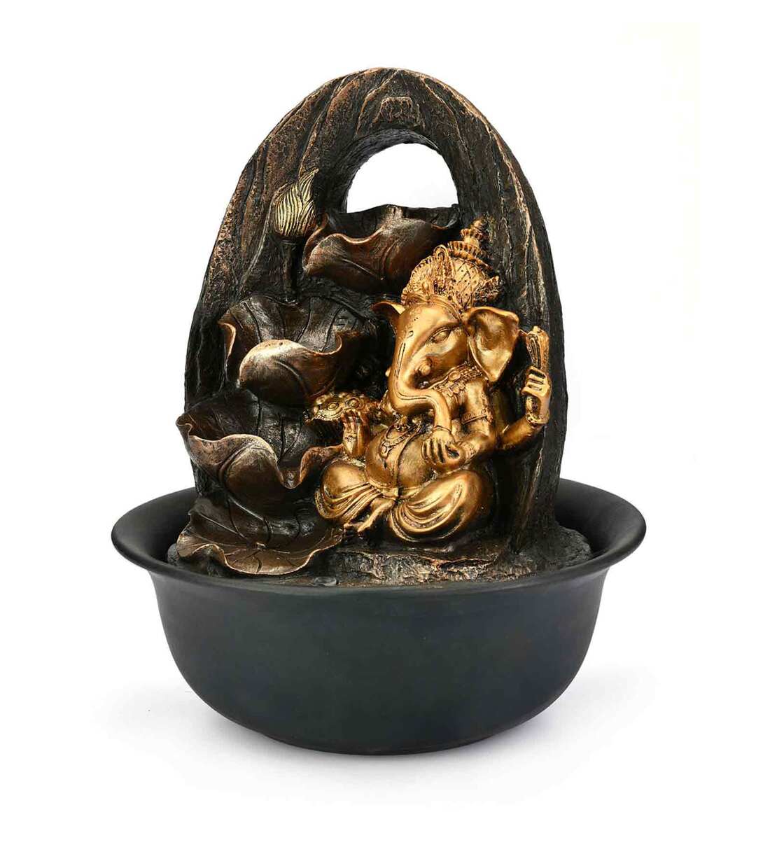 Buy Gold Polyresin Leaf Ganesha Water Fountain by home Online Indoor