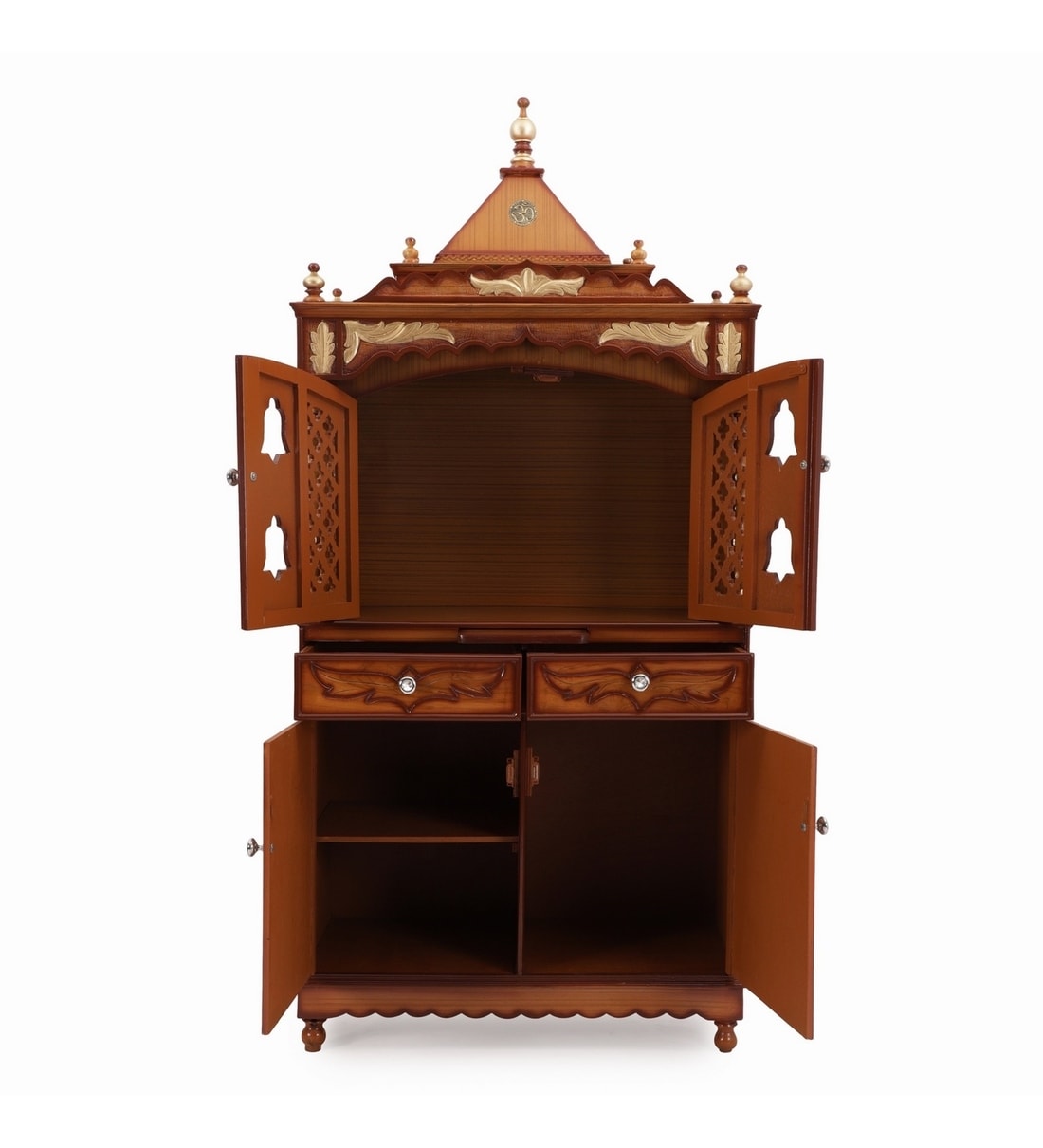 Buy Teak Wood Gold Large Mandir With Storage By Dzyn Furnitures Online Mandirs Spiritual 1642